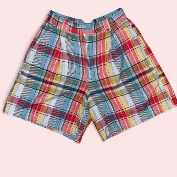 Hermit Vintage Plaid High Waisted Multicolor Shorts - Size L - Picture 2 of 7